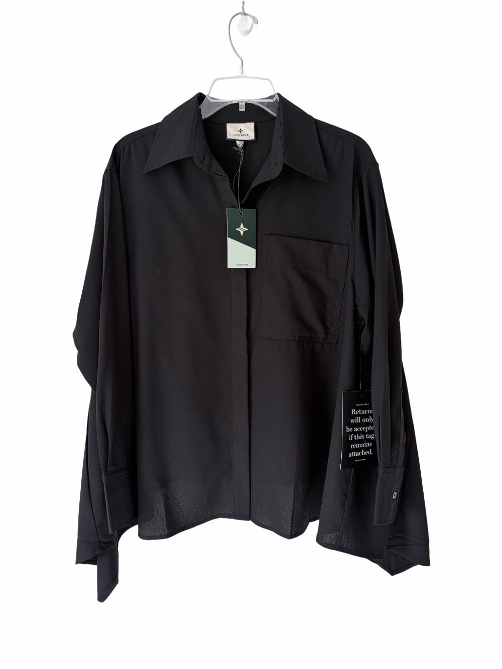 Tuckernuck Trapeze A-Line Black Crepe along Sleeve Button Down Blouse Top medium